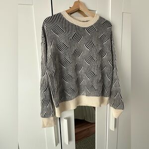 SHEIN Black and Cream Wave Pattern Knit Crew Neck Sweater